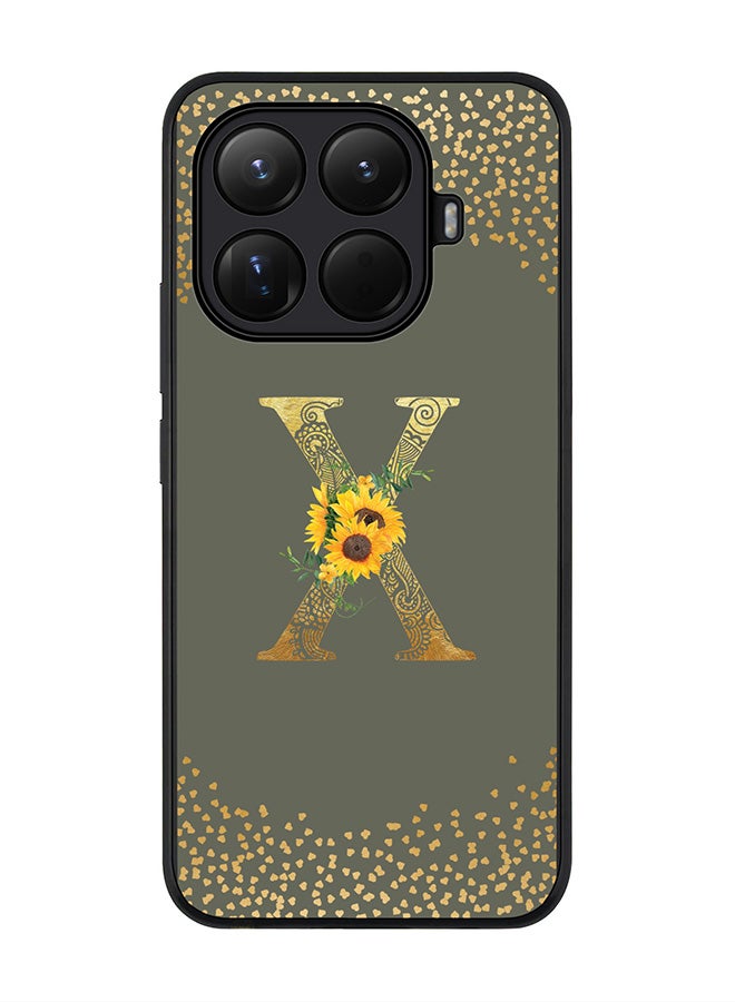 For Xiaomi 15T Pro Case,Slim fit Camera Protection, Shockproof Thin Phone cover  - Custom Floral Monogram - X  (Olive Green )